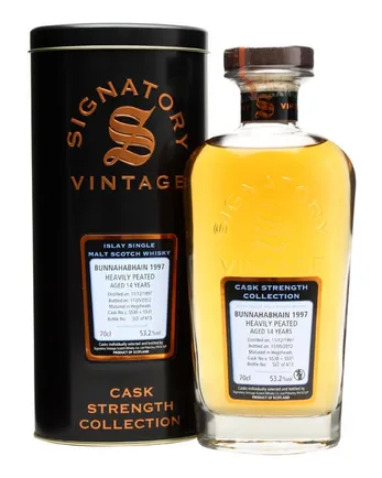 Bunnahabhain 1997 14 jaar oud Peated Cask #5530-5531 Signatory Un-Chillfiltered Collection